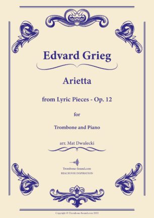 Cover of Grieg's Arietta op. 12 from Lyric Pieces, free sheet music for trombone and piano