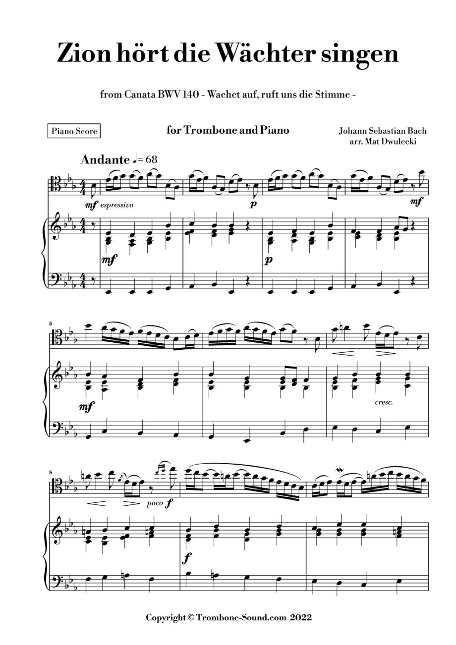 Bach – Wachet auf BWV 140 – for Trombone and Piano