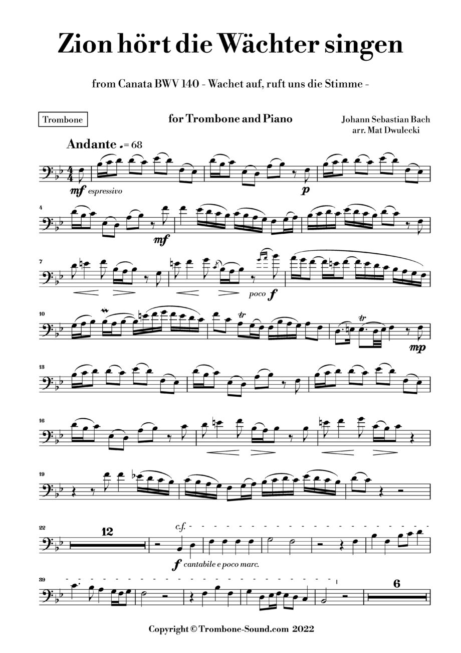 Bach – Wachet auf BWV 140 – for Trombone and Piano