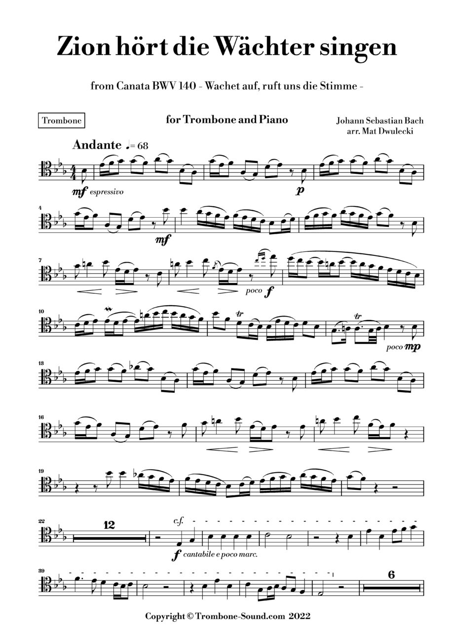 Bach – Wachet auf BWV 140 – for Trombone and Piano