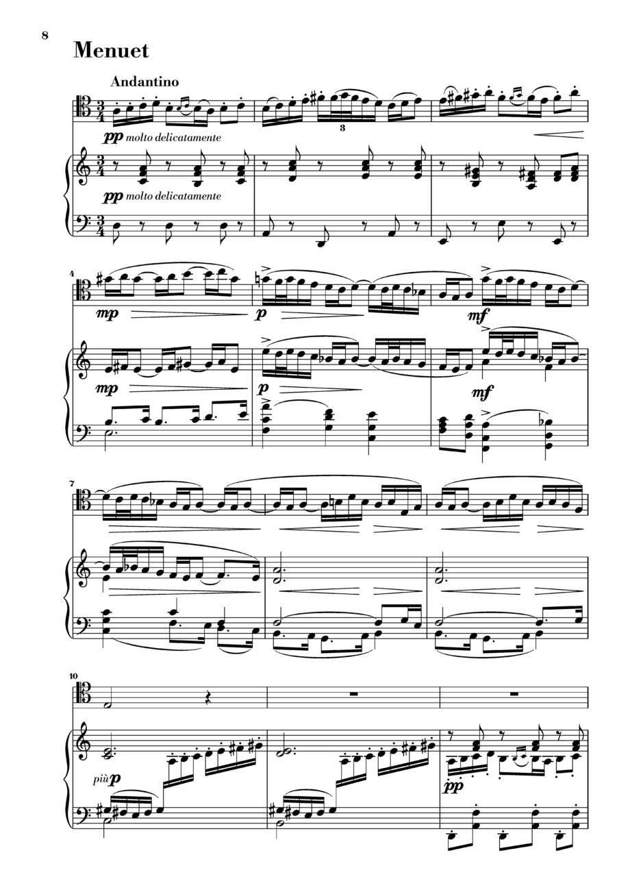 First page of the Menuet of the piano part for Debussy's Suite Bergamasque, showing the initial musical notation.