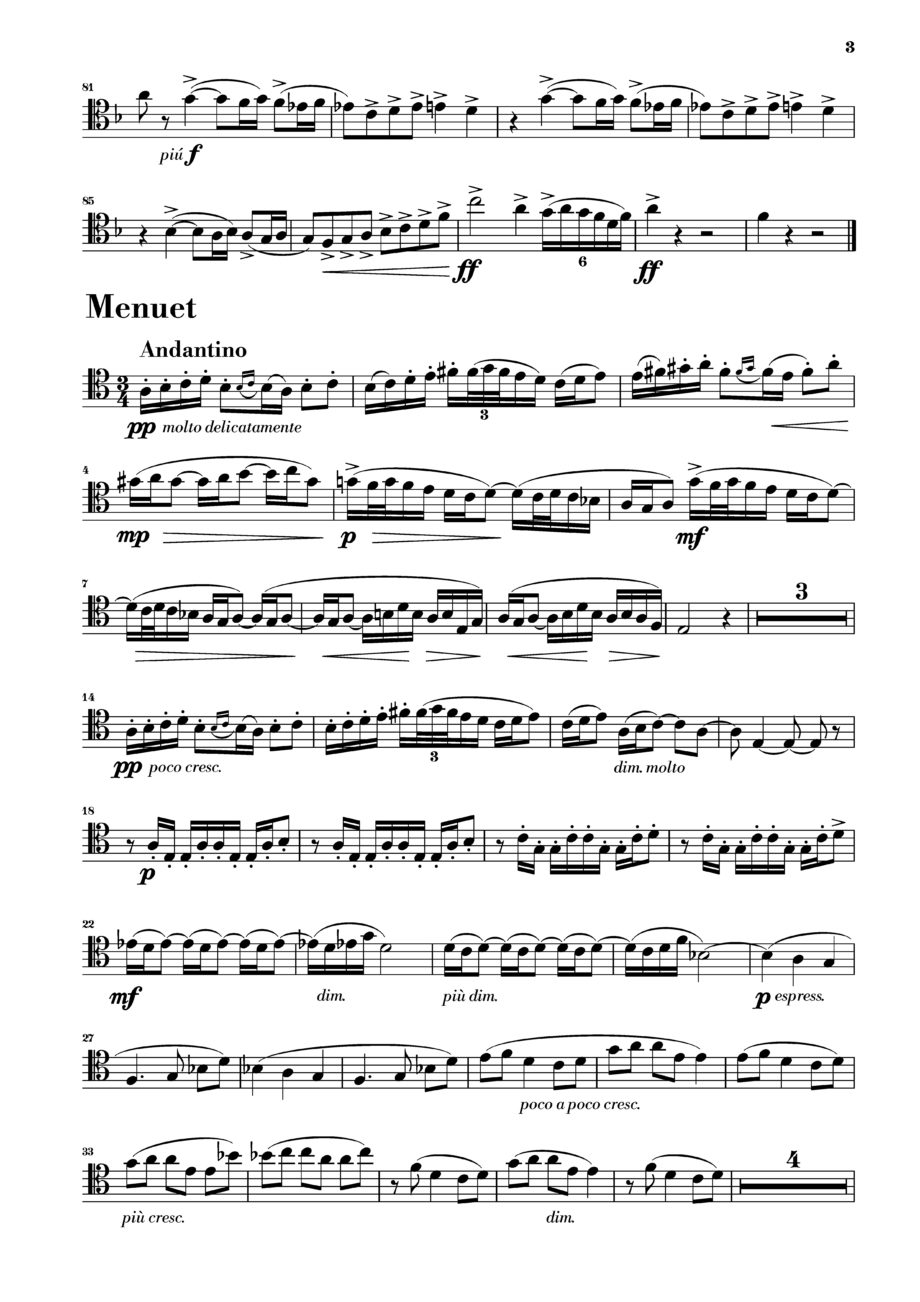 Second page of the trombone part for Debussy's Suite Bergamasque, showing the initial musical notation.