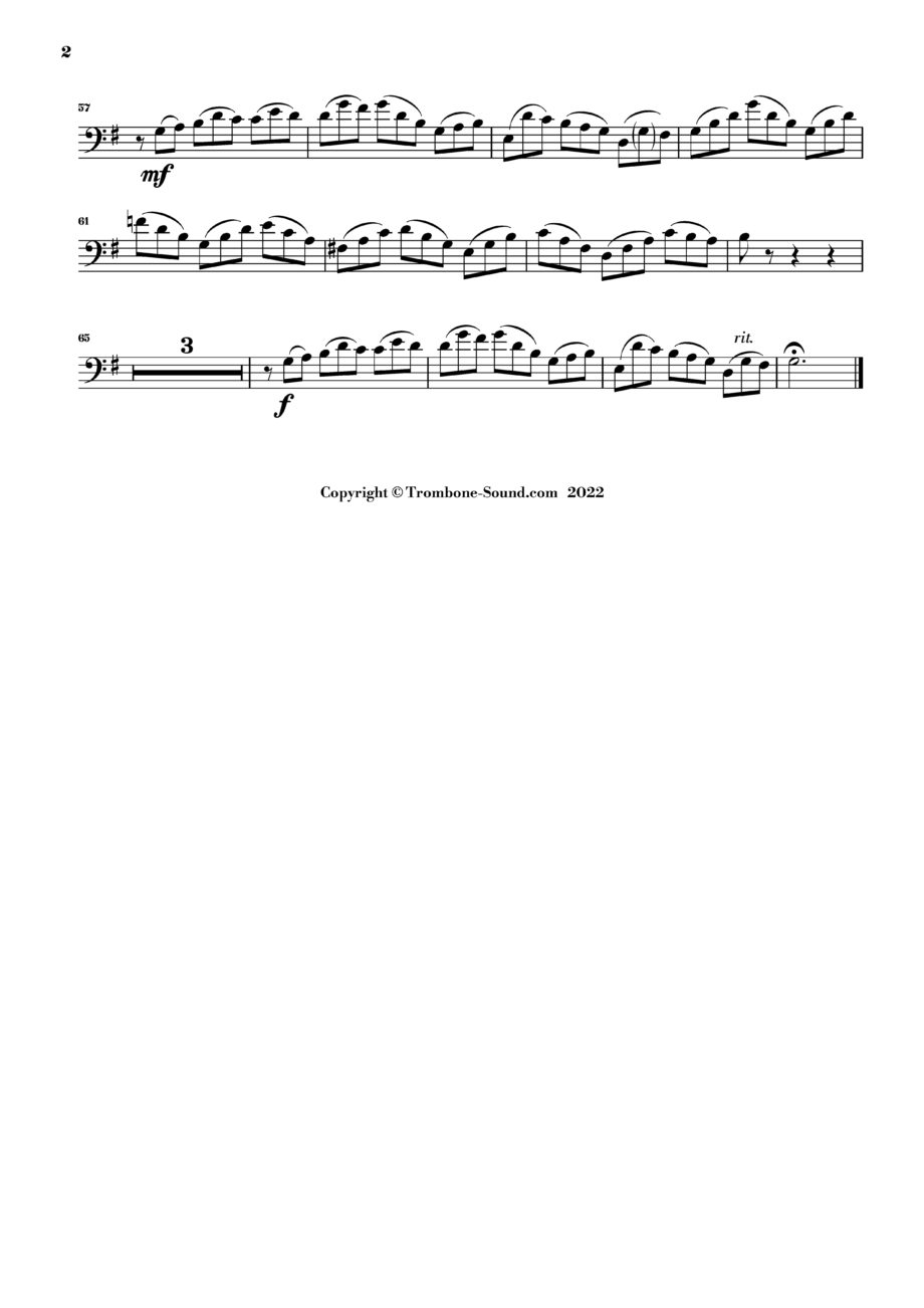 Second page of the trombone part for Bach's Jesus bleibet meine Freude BWV 147, showing continued musical notation.