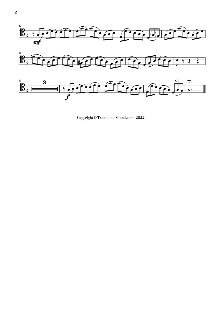 Second page of the trombone part for Bach's Jesus bleibet meine Freude BWV 147, showing continued musical notation.