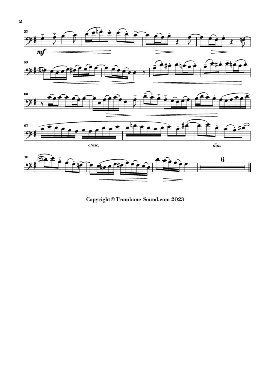 Second page of the trombone part for Bach's Ich will dir mein Herze schenken from St. Matthew Passion BWV 244, showing continued musical notation.