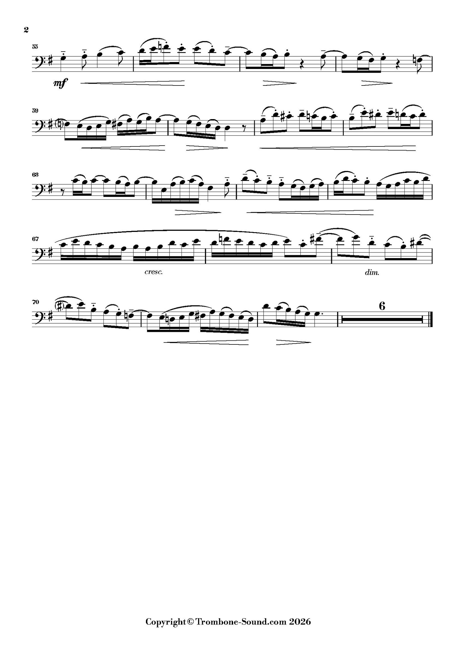 Second page of the trombone part for Bach's My Heart Ever Faithful (Ich will dir mein Herze schenken) from St. Matthew Passion BWV 244, showing continued musical notation.