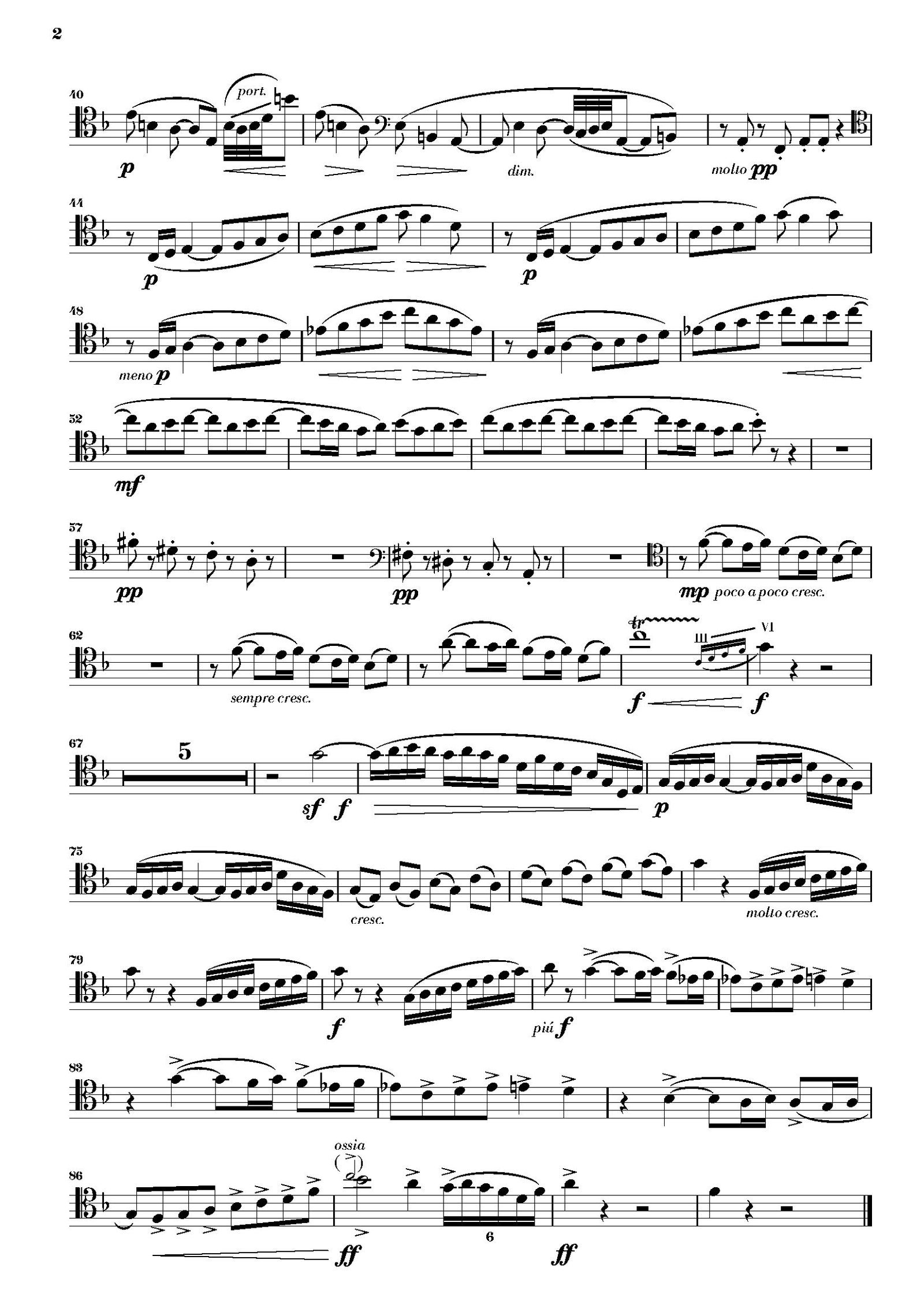 Second page of the trombone part for Debussy's Suite Bergamasque, showing the initial musical notation.