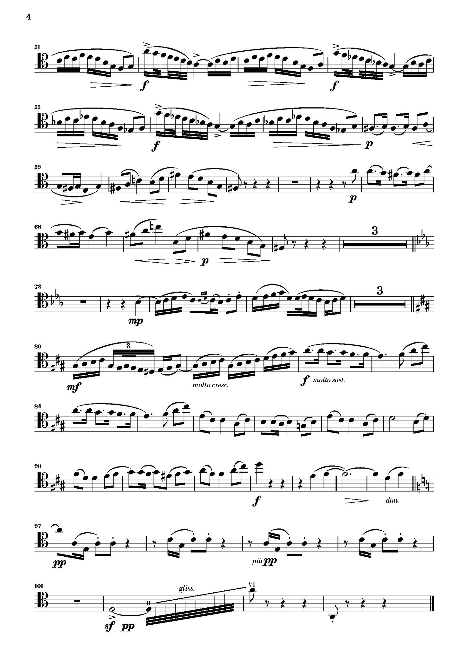 Fourth page of the trombone part for Debussy's Suite Bergamasque, showing the initial musical notation.
