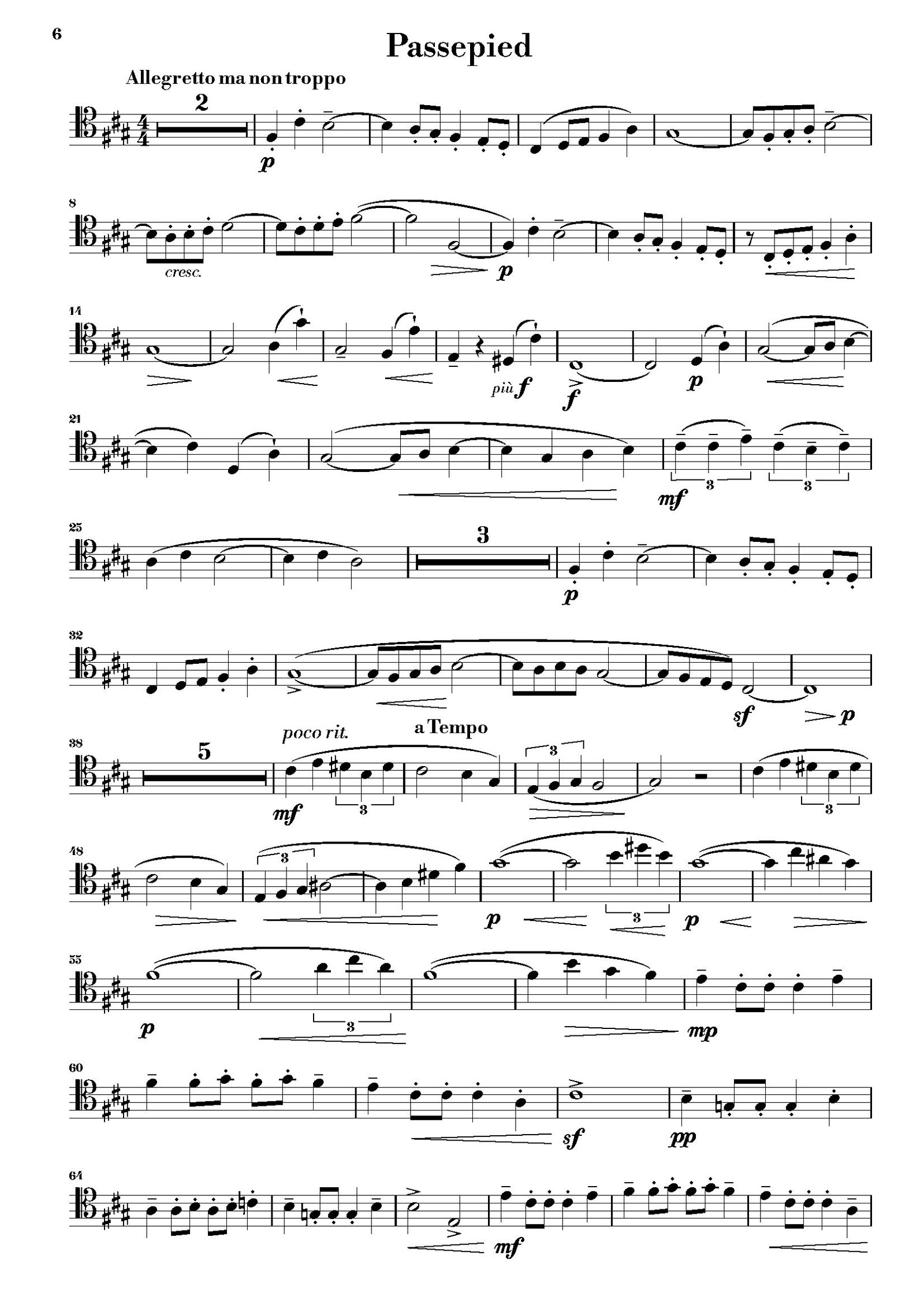 Sixth page of the trombone part for Debussy's Suite Bergamasque for Trombone and Piano, showing the initial musical notation.