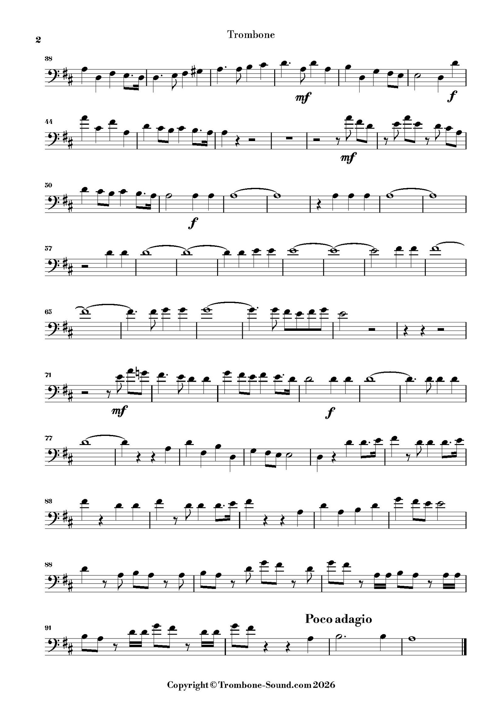 Second page of the trombone part of Handel’s Hallelujah Chorus from Messiah for trombone and piano
