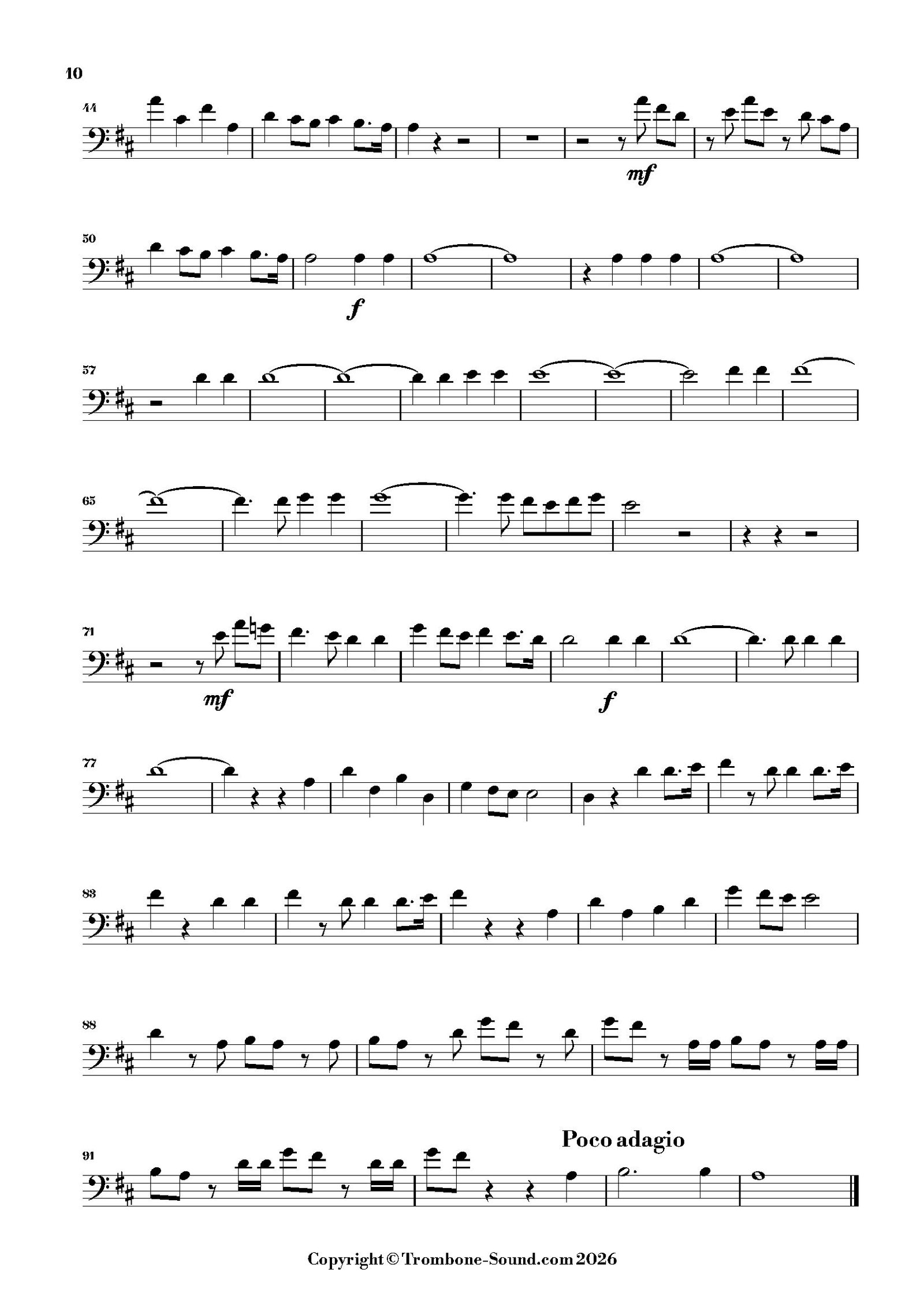 Second page of the trombone part of Hallelujah from Handel – Messiah Arias for Trombone and Piano