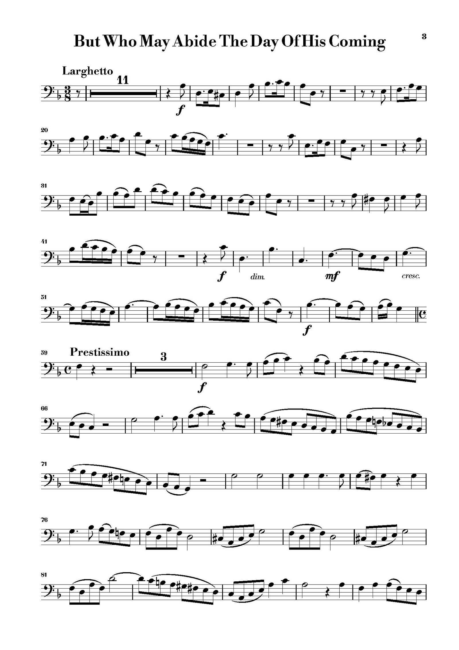 First page of the trombone part of But Who May Abide the Day of His Coming from Handel – Messiah Arias for Trombone and Piano