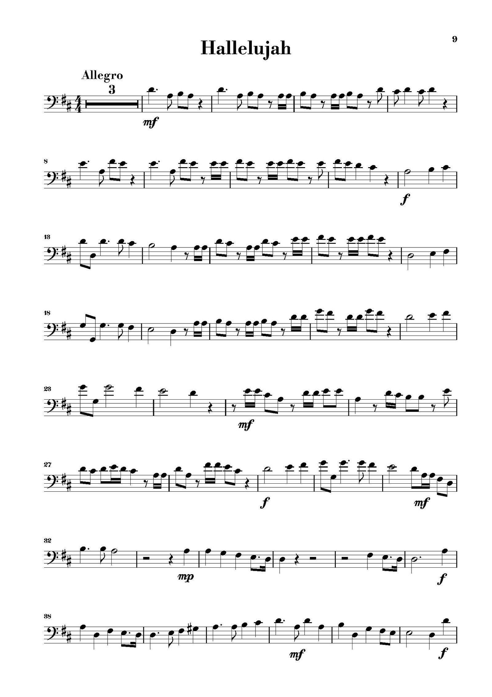 First page of the trombone part of Hallelujah from Handel – Messiah Arias for Trombone and Piano